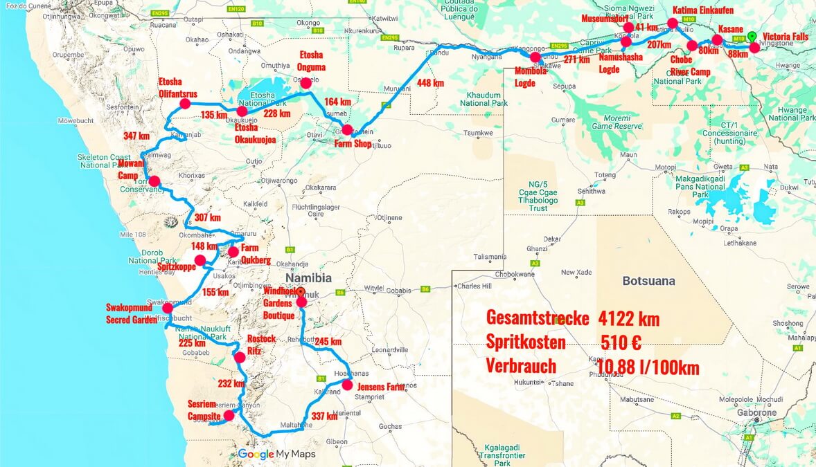 Namibia route Uebernachtung